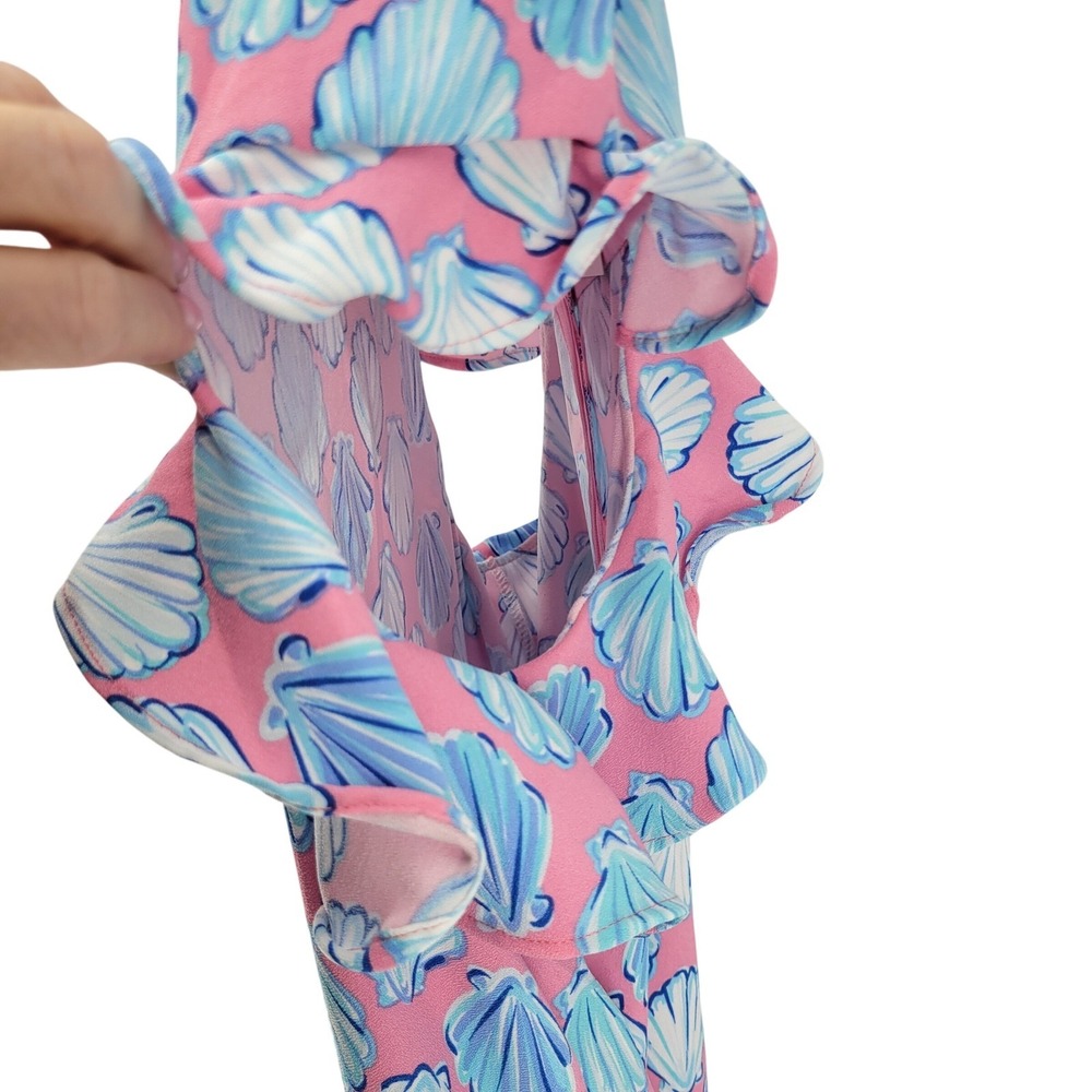 NEW Simply Southern Pink Blue Shell Print Ruffle Cut Out Maxi Dress Womens Small - Picture 4 of 10